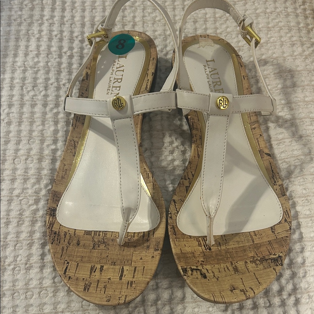 Lauren Ralph Lauren White and Brown Sandals size 8